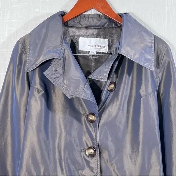Weatherproof Gray Iridescent Trench Belted Raincoat Jacket Size M - Picture 2 of 13